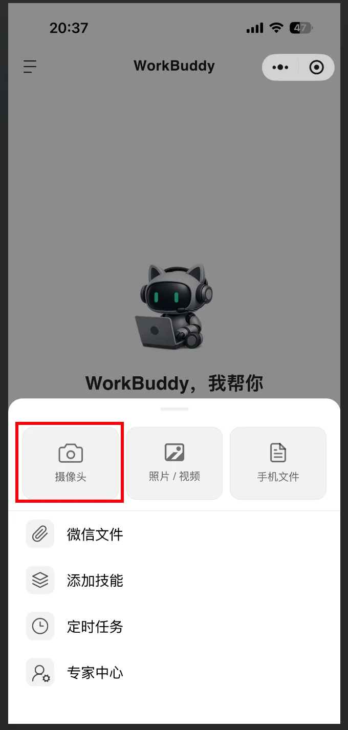 WorkBuddy 小程序附件入口